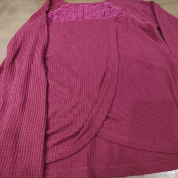 Lucky Brand Shirt Womens XL Boho Thermal Waffle Knit Lace Back Tulip Hem Red - Picture 5 of 10